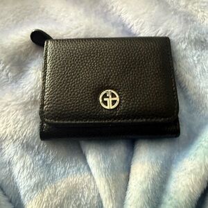 Giani Bernini Black Pebbled Leather Trifold Wallet with Silver Logo